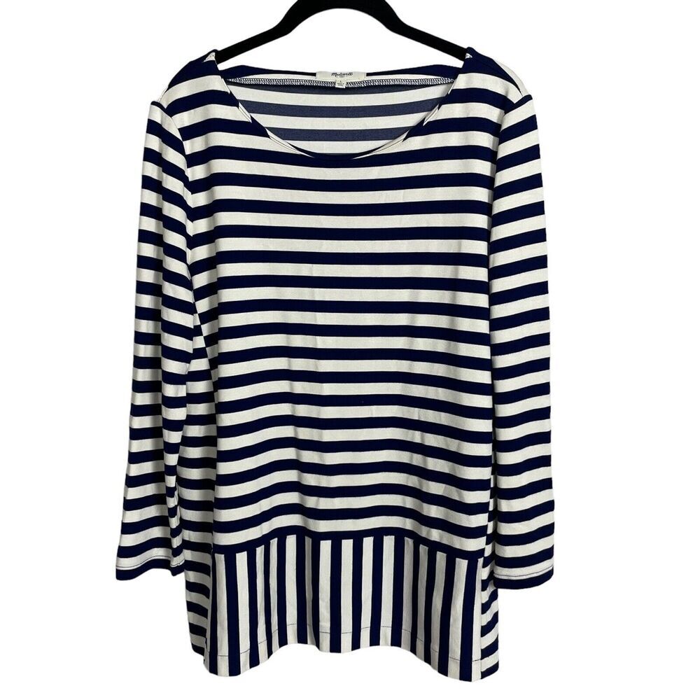 Madewell Stripe-Turn Peplum Top Size L – Navy White Knit Ponte Style 08831